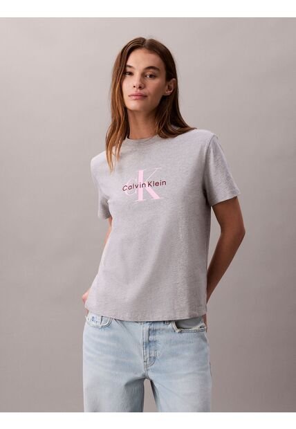 Camiseta Gris Clásica Con Monograma Estampado Calvin Klein