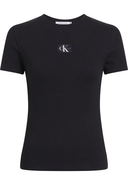 Camiseta Negra Slim De Canalé De Algodón Calvin Klein