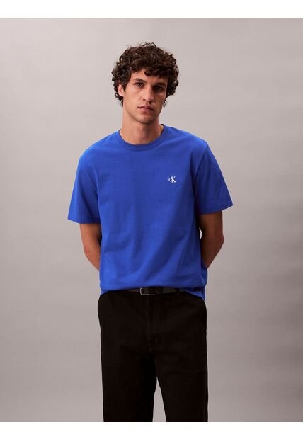 Camiseta Azul Regular De Manga Corta Con Monograma Bordado Calvin Klein