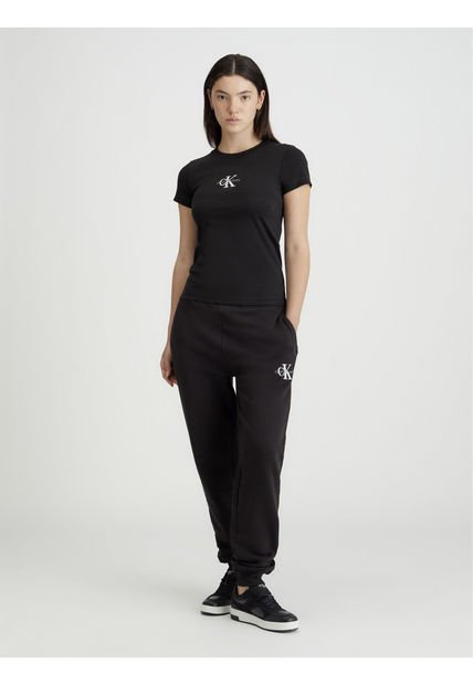 Camiseta Negra Slim Con Logotipo Tonal Calvin Klein