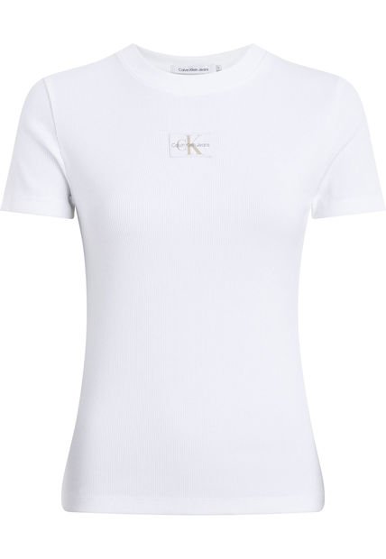 Camiseta Blanca Slim De Canalé De Algodón Calvin Klein