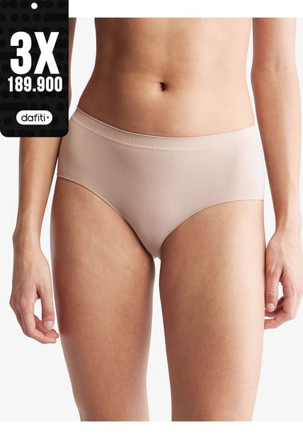 Pantie Beige Tipo Hispter Con Logo Calvin Klein