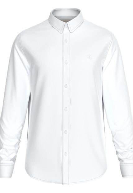 Camisa Blanca Slim Con Mini Monograma Calvin Klein