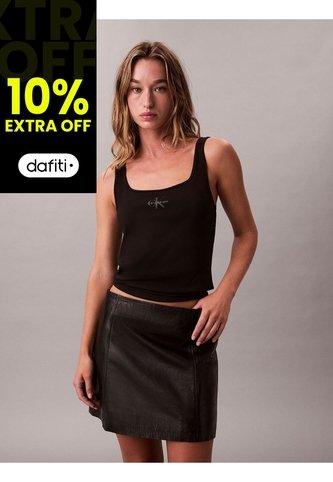 Camiseta Negra De Tirantes Acanalada Con Monograma Calvin Klein Calvin Klein