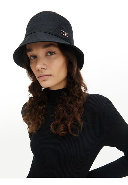 Gorro De Pescador Reciclado De Jacquard Con Logo Mujer Negro Calvin Klein