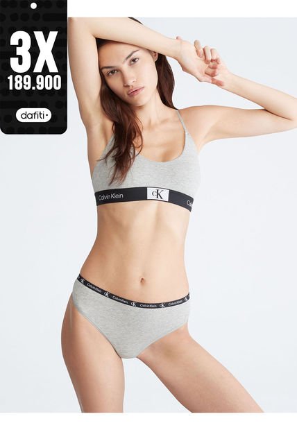 Pantie Tipo Tanga Gris Con Logo Calvin Klein
