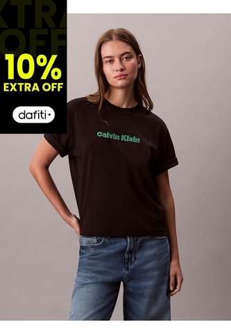 Camiseta Negra De Manga Corta Con Logo Bordado En 3D Calvin Klein Calvin Klein