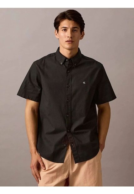 Camisa Negra Oxford Clásica De Manga Corta Calvin Klein