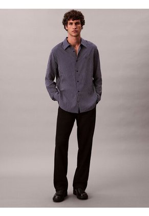 Camisa Azul Cómoda De Manga Larga Con Estampado De Rayas Calvin Klein