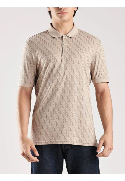Polo Beige Manga Corta Con Estampado En Toda La Pieza Calvin Klein
