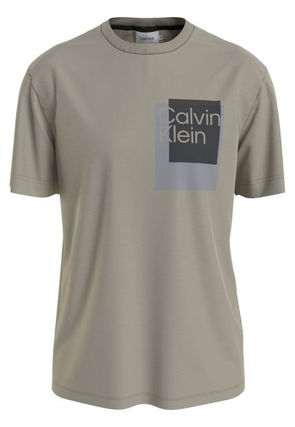 Camiseta Beige Con Logo De Caja Superpuesta Para Hombre Calvin Klein