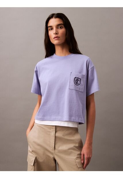 Camiseta Morado Cropped Con Escudo Con Logo Calvin Klein