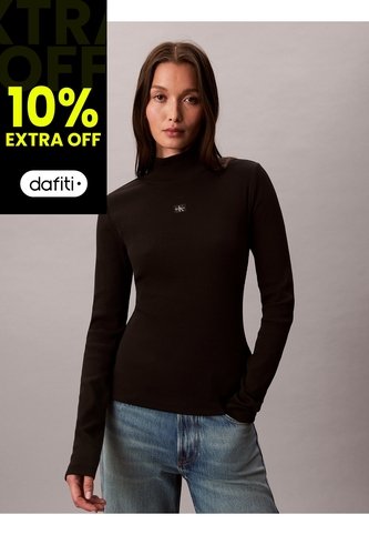 Camiseta Negra Manga Larga Con Cuello Tortuga Calvin Klein Calvin Klein