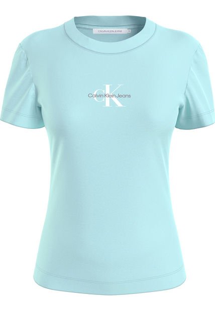 Camiseta Celeste Slim Con Monograma Para Mujer Calvin Klein