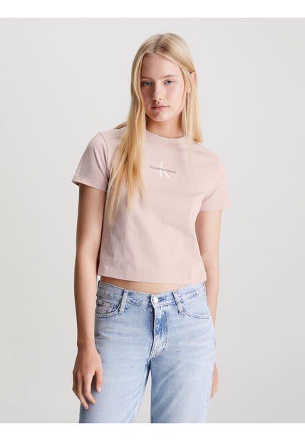 Camiseta Rosa Cropped Con Monologo Para Mujer Calvin Klein