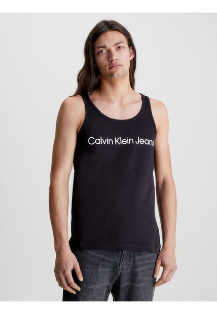 Camiseta Negra Tipo Esqueleto Con Logo Calvin Klein