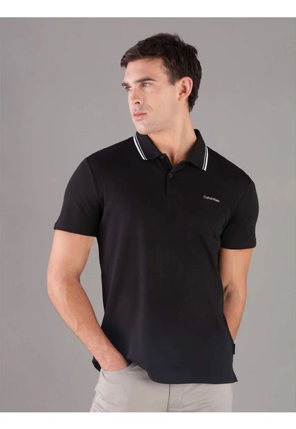 Polo Negro Con Ribete De Algodón Líquido Calvin Klein