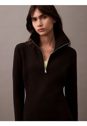 Vestido Negro De Neopreno De Manga Larga Con Cuello Con Cremallera Calvin Klein