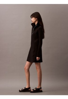 Vestido Negro De Neopreno De Manga Larga Con Cuello Con Cremallera Calvin Klein