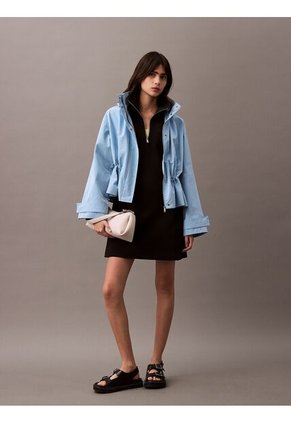 Vestido Negro De Neopreno De Manga Larga Con Cuello Con Cremallera Calvin Klein