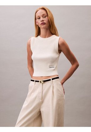 Saco Blanco Tejido Sin Mangas Con Cuello Redondo Calvin Klein