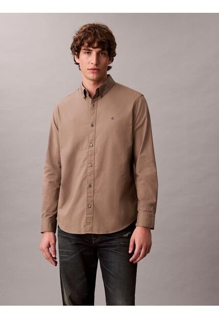 Camisa Chocolate Oxford Clásica De Manga Larga Calvin Klein