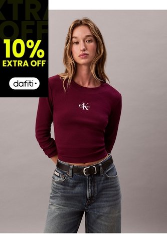 Camiseta Roja Manga Larga Ajustada Con Monograma Calvin Klein Calvin Klein