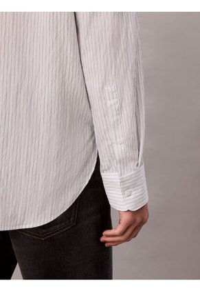 Camisa Blanca Cómoda De Manga Larga Con Estampado De Rayas Calvin Klein