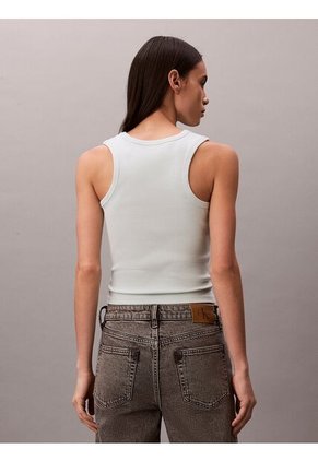 Camiseta Verde De Tirantes Acanalada Con Etiqueta De Monograma Calvin Klein