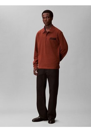 Polo Café De Manga Larga Con Tejido Sacos / Saco Tejido Grueso Aterciopelado Calvin Klein
