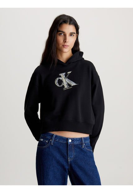 Buzo Negro Con Gorro Y Monograma Para Mujer Calvin Klein