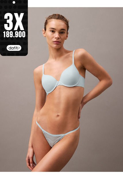 Tanga Azul Con Encaje - Sheer Lace Calvin Klein