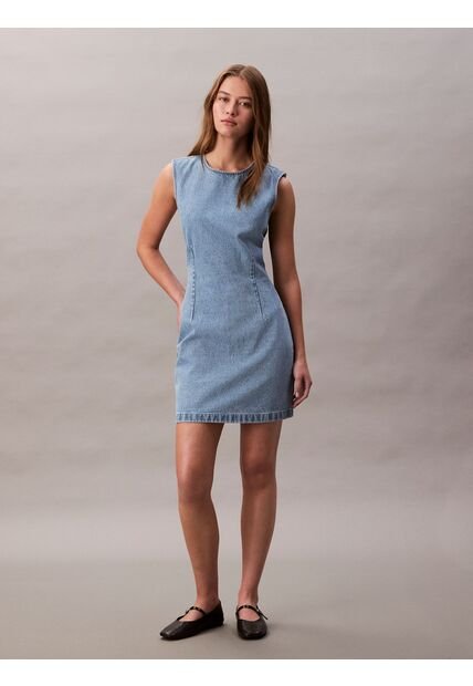 Vestido Azul De Mangas Casquillo Con Espalda Descubierta Calvin Klein