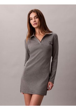 Vestido Gris Polo Acanalado De Manga Larga Calvin Klein