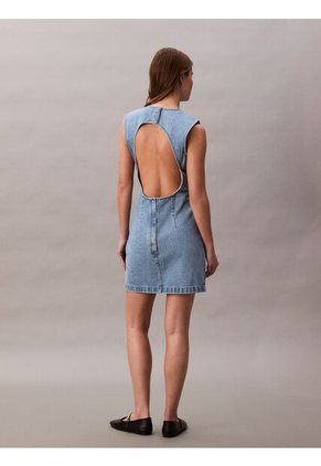 Vestido Azul De Mangas Casquillo Con Espalda Descubierta Calvin Klein