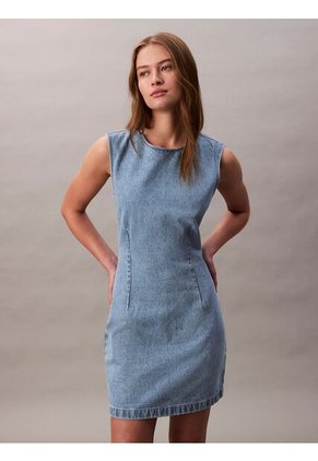Vestido Azul De Mangas Casquillo Con Espalda Descubierta Calvin Klein