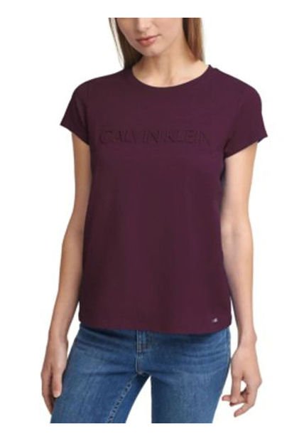 Camiseta Vinotinto De Cuello Redondo Con Logo Para Mujer Calvin Klein