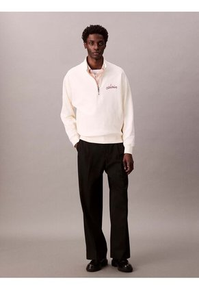 Saco Blanco Con Cremallera 1/4 Y Logo Punto Cadeneta Calvin Klein