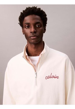 Saco Blanco Con Cremallera 1/4 Y Logo Punto Cadeneta Calvin Klein