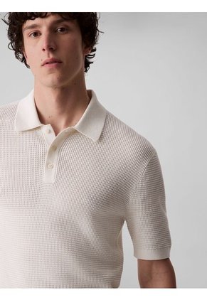 Polo Blanco De Algodón Con Efecto Waffle Calvin Klein