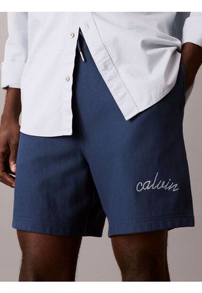 Pantaloneta Azul De Felpa Con Logotipo Bordado Calvin Klein