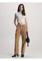 Camiseta De Tirantes Cropped De Punto De Canalé Mujer Beige Calvin Klein de Calvin Klein