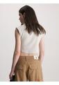 Camiseta De Tirantes Cropped De Punto De Canalé Mujer Beige Calvin Klein de Calvin Klein