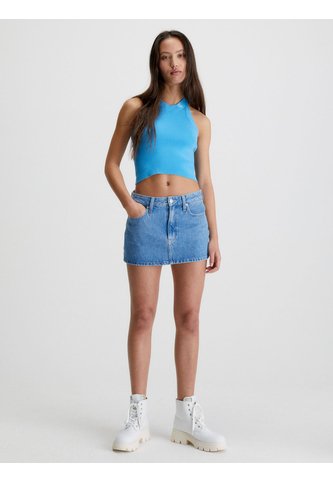Top Cogido Al Cuello De Punto De Algodón Mujer Azul Calvin Klein Calvin Klein