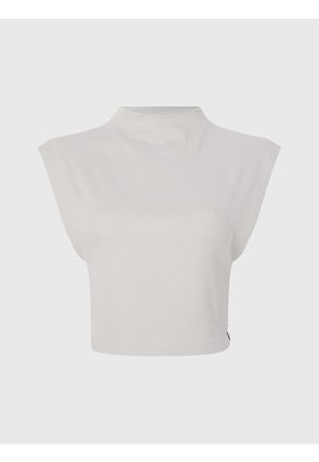 Camiseta De Tirantes Cropped De Punto De Canalé Mujer Beige Calvin Klein