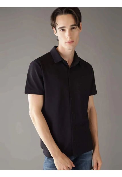 Camisa Negra Manga Corta De Tejido Interlock Suave Calvin Klein