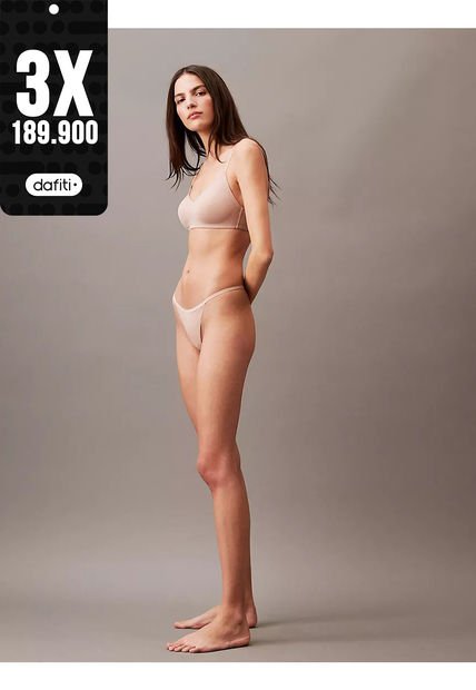 Pantie Tipo Tanga Beige - Ideal Cotton Calvin Klein