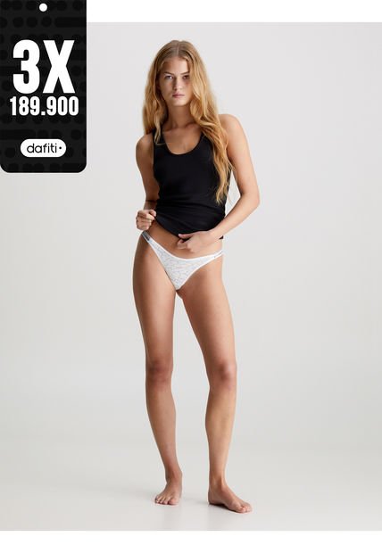 Pantie Blanco De Encaje Bikini - Moderrn Logo With Lace Calvin Klein