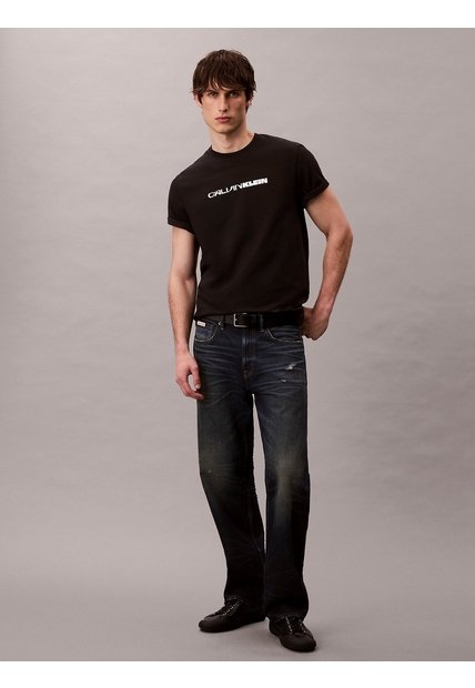 Camiseta Negra Con Logo Gráfico Apilado Calvin Klein