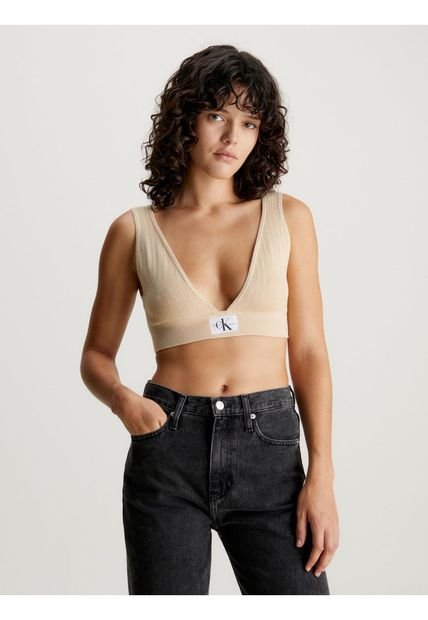 Top Beige De Punto De Algodón Para Mujer Calvin Klein